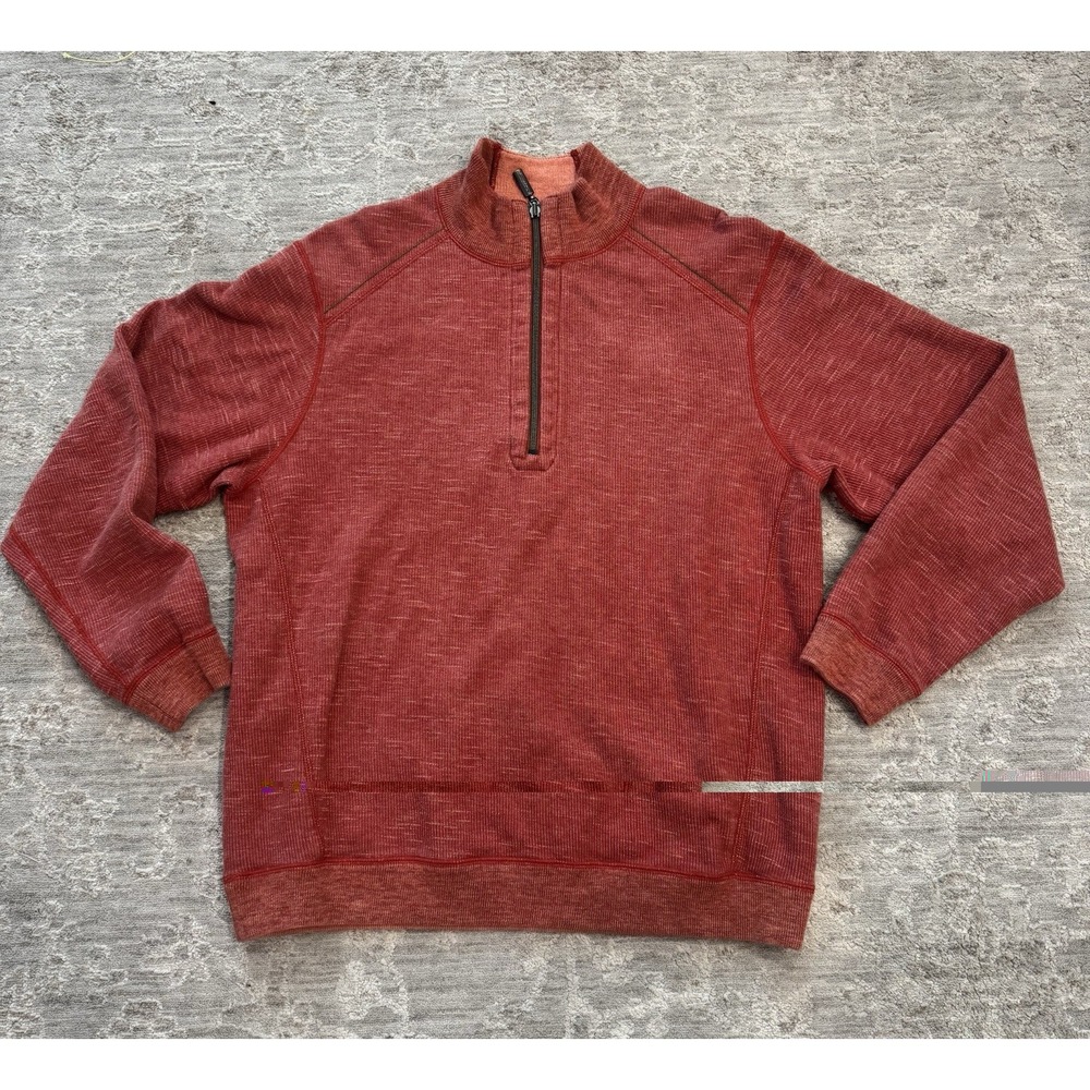 Tommy Bahama Men's Reversible Flipshore Red Half Zip Sweater Large